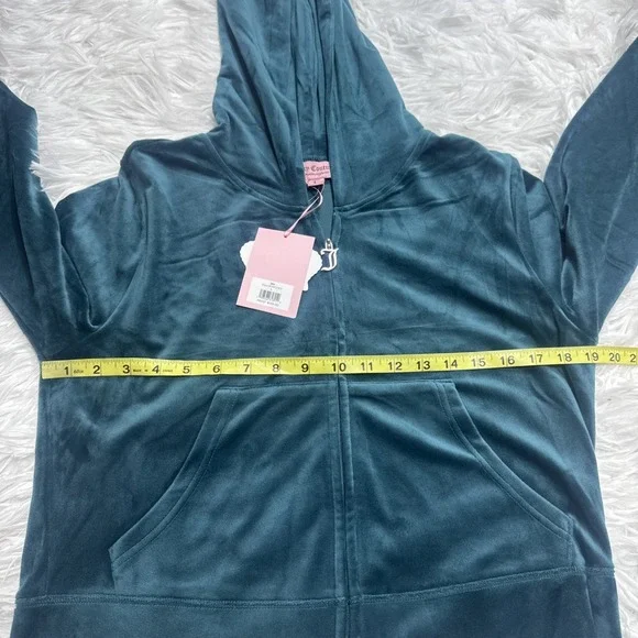 JUICY COUTURE Velour Tracksuit  Track Suit Large Rare Dark Seafoam Rhinestones - Picture 7 of 15